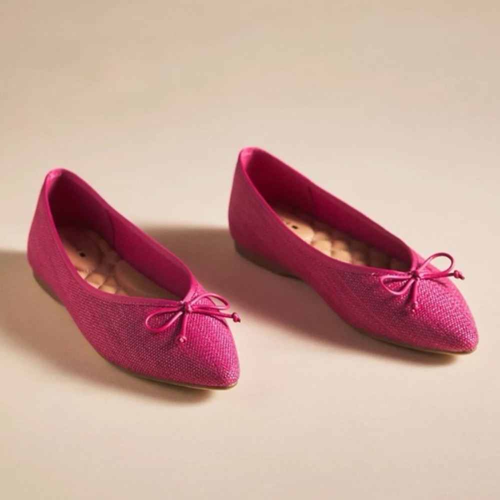 Birdies Hot Pink Pointed-Toe Bow Flats